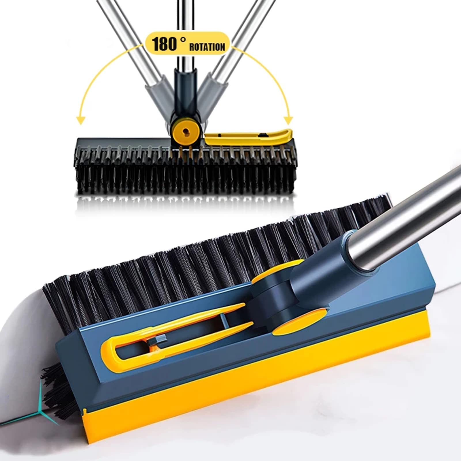 Floor Tile Cleaning Brush with Long Handle,180°Rotatable Patio Grout Scrubbing Cleaner Brush, Shower Floor Scraper Corner Stiff Bristles Brush for Deck Kitchen Bathroom