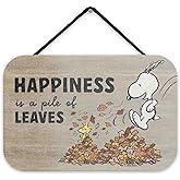Peanuts Snoopy Happiness Is a Pile of Leaves Hanging Wood Wall Decor - Cute Snoopy Sign for Fall Home Decorating
