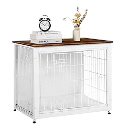 DWANTON Dog Crate Furniture with Cushion, Wooden