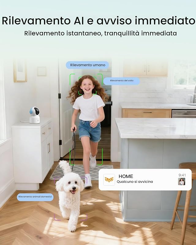 4K Telecamera Wi-Fi Interno, 360° PT + Scheda di Memoria da 64 GB — foto 3 di 8