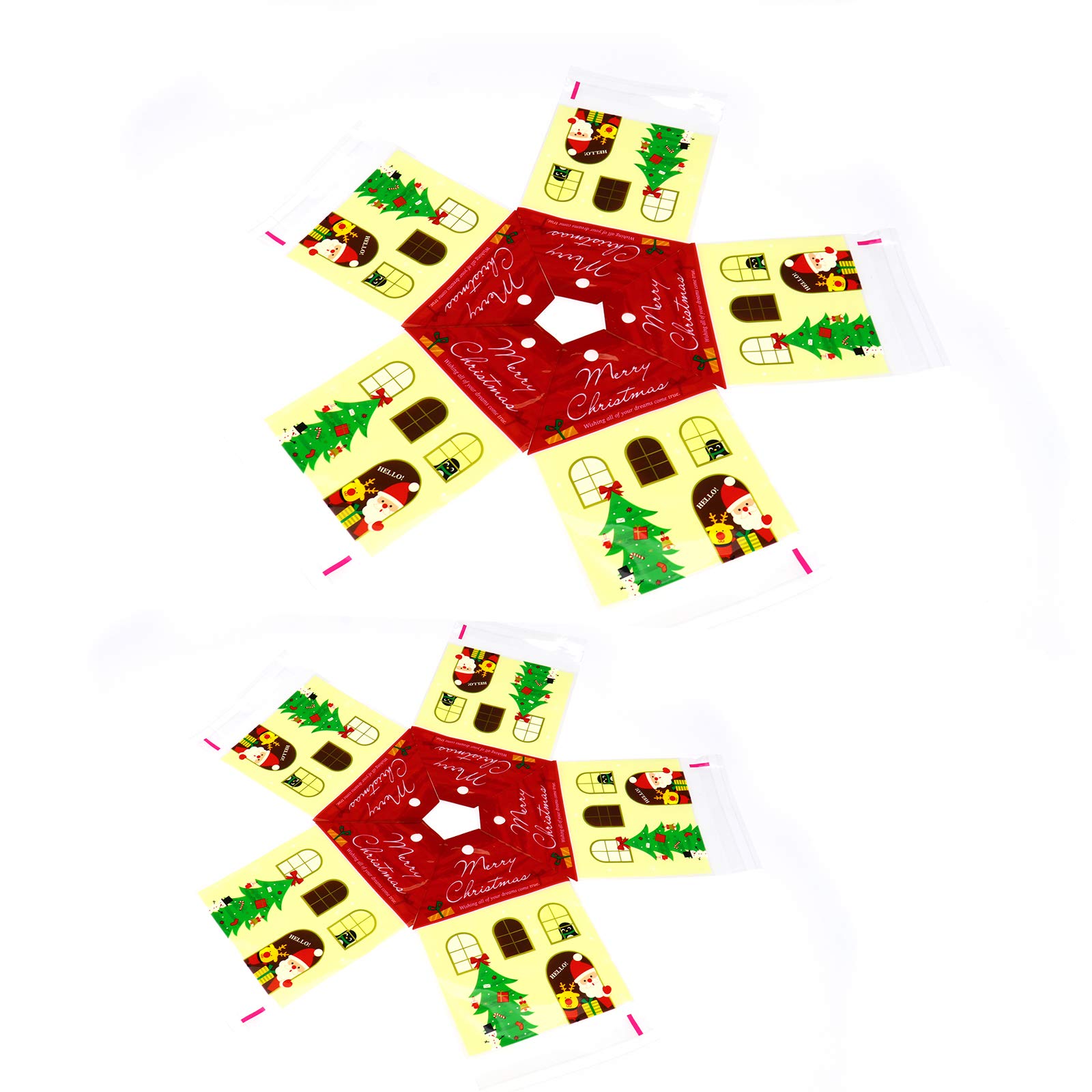 YINETTECH 50 x Christmas House Cellophane Party Favour Sweet Candy Biscuit Carriage Bags
