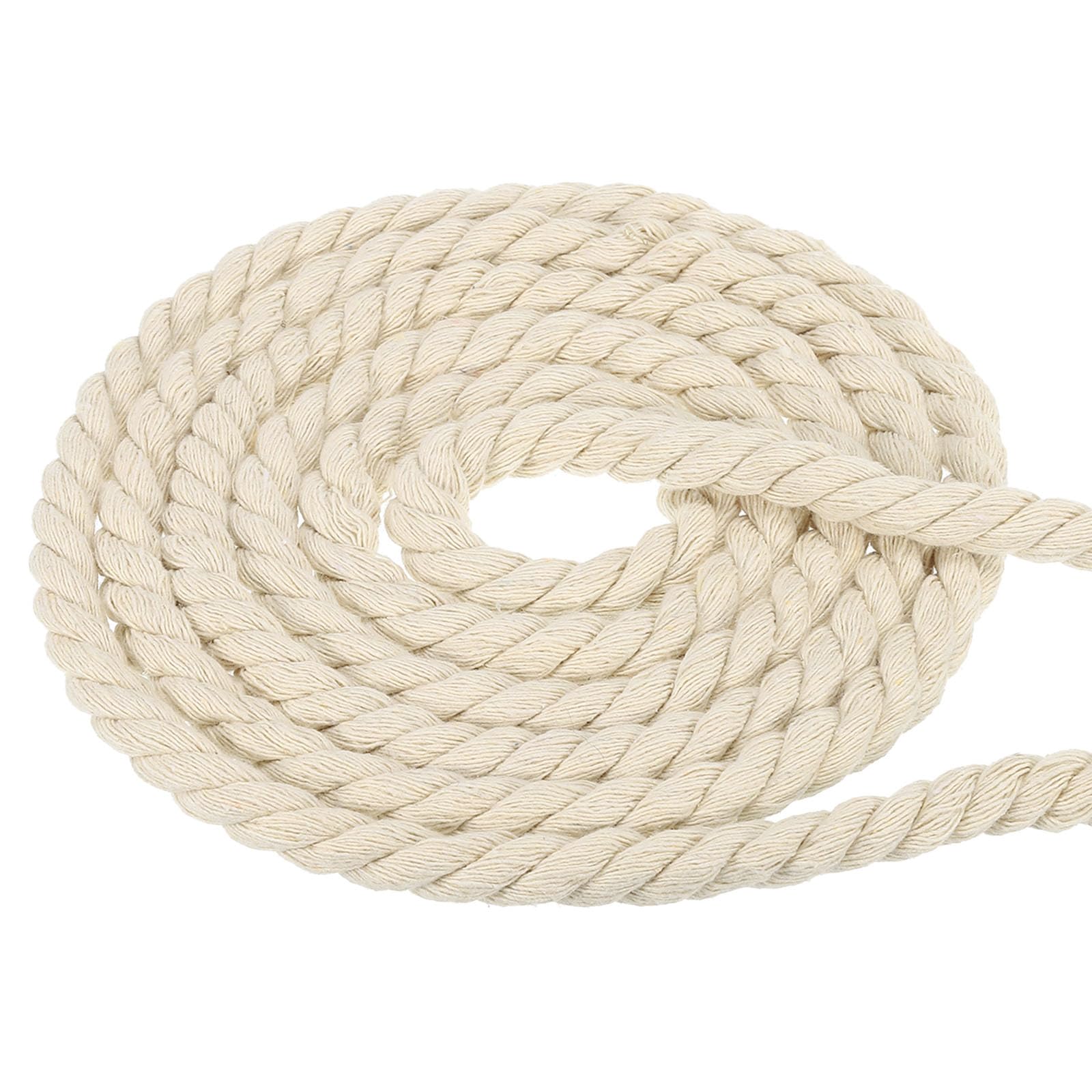 PATIKIL 1/2 Inch x 66 Feet Natural Twisted Cotton Rope, 3 Strand Soft Craft Rope with Sealing Tape for Craft Railings Home Decor, Beige