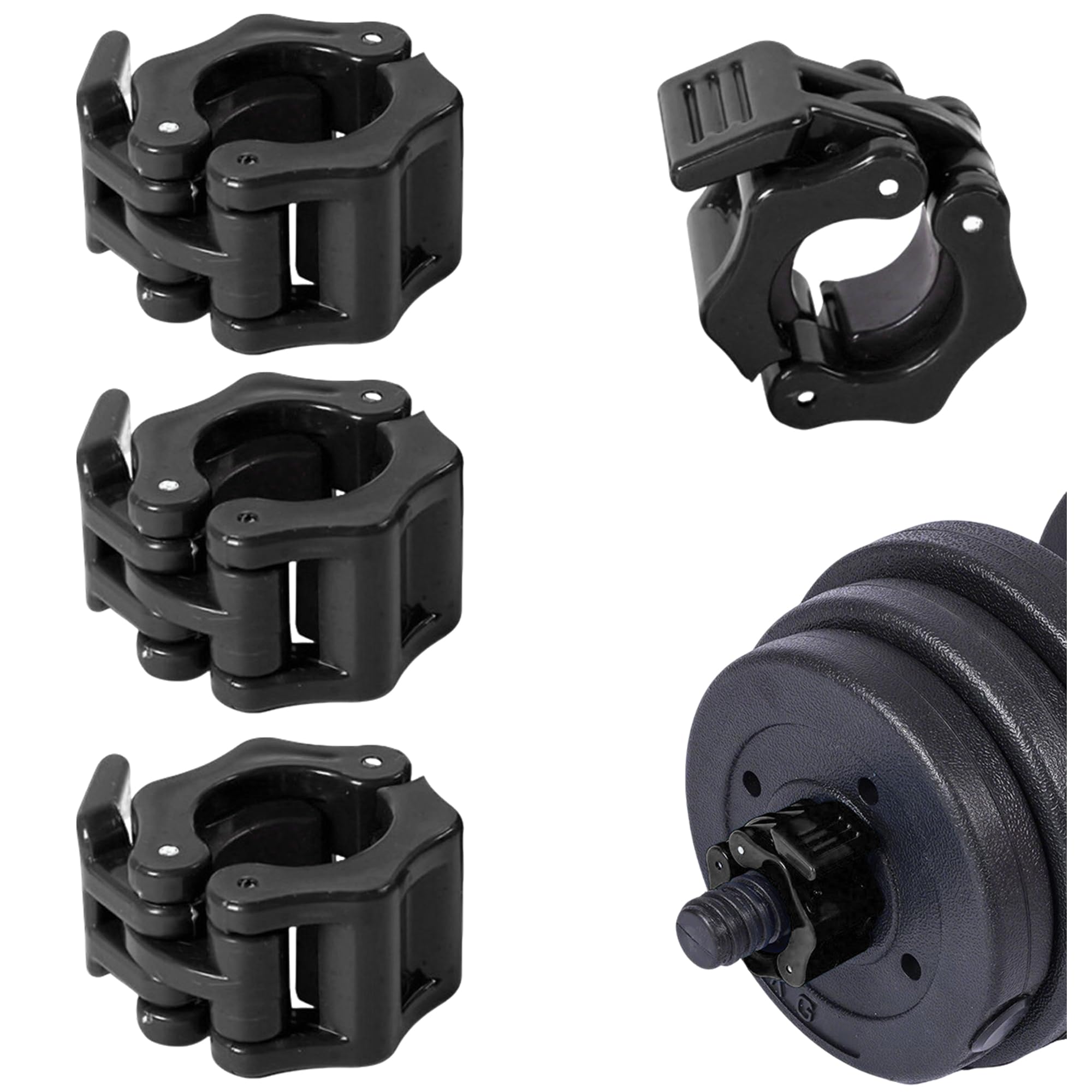 Photo 1 of 4 Pack Dumbbell Barbell Clamps 30mm, Quick Release Weight Bar Collars, Secure Locking Barbell Clips for Weightlifting, Workout, Strength Training & Fitness Accessories (Black)
