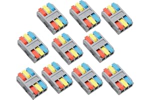 MTUERANC Wire Connectors, Compact Lever Wire Nuts Connectors Wire Terminals 3 Into 3 Out Splicing Wire Connector, Color Valve in-Line Connector for Quick Connect 28-12 AWG 10Pcs (3 to 3 Routine)