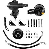 DOUQANG Upgrade Conversion Kit Power Steering Gear Box Black Power Steering Pump w/Bracket and Pulley Hoses for Chevrolet Bel Air Biscayne and Impala 1958-1964 for the 500/605 Power Steering Boxes