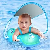 Baby Pool Float with Canopy UPF50+ Sun Protection, no flip Over Inflatable Baby Float for Baby 3-36 Months, Skin Protect Toddler floaties for Boys and Girls