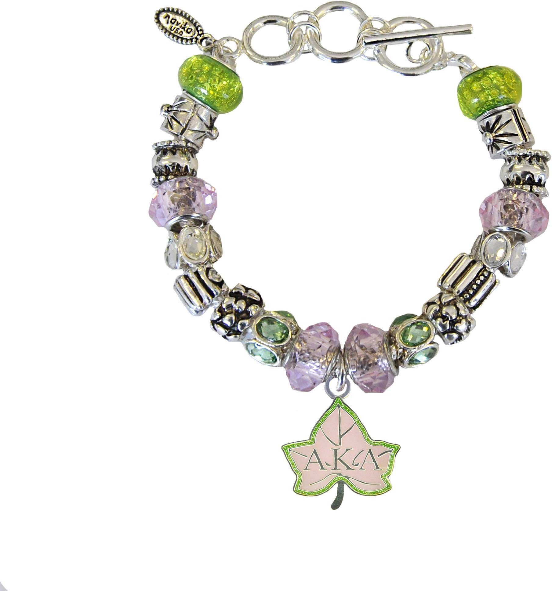 Light Pink and Green Ivy Alpha Kappa Alpha Diva Mantra Beaded Bracelet