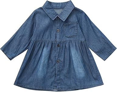 Twifer 12 Mois 4 Ans Chemise En Jean A Manches Longues Avec Boutons Et Boutons Robe En Jean Tout Petit Bebe Fille Amazon Fr Vetements Et Accessoires