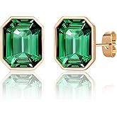 Austrian Crystal Octagon Stud Earrings for Women Fashion 925 Sterling Silver Hypoallergenic Jewelry