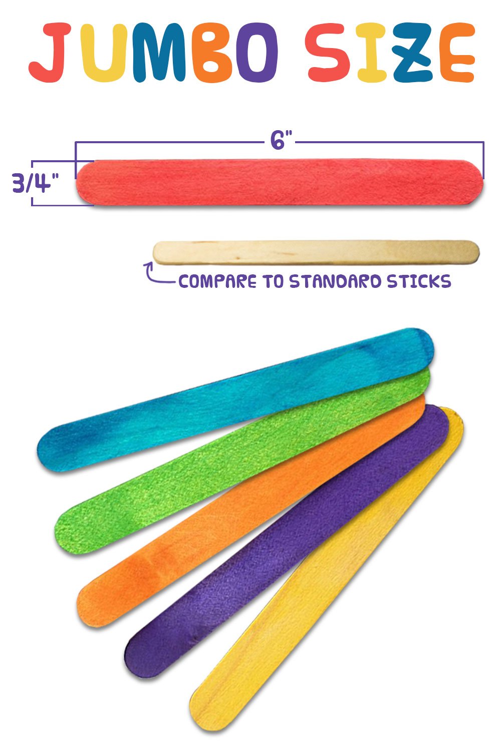 Craft Sticks 500 Pack Jumbo 6 Wooden Popsicle Sticks Bright Assorted Colored Large Craft Sticks Arts Crafts Sewing