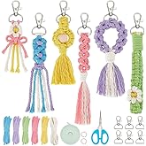 INFUNLY 6 Pcs DIY Flowers Keychain Kits Macrame Cord Knotting Kits for Beginners Adults Macrame Multi Type Tassel Keychain Kits Handcraft Macrame Kits for Car Key Purse Phone Gift with Instruction