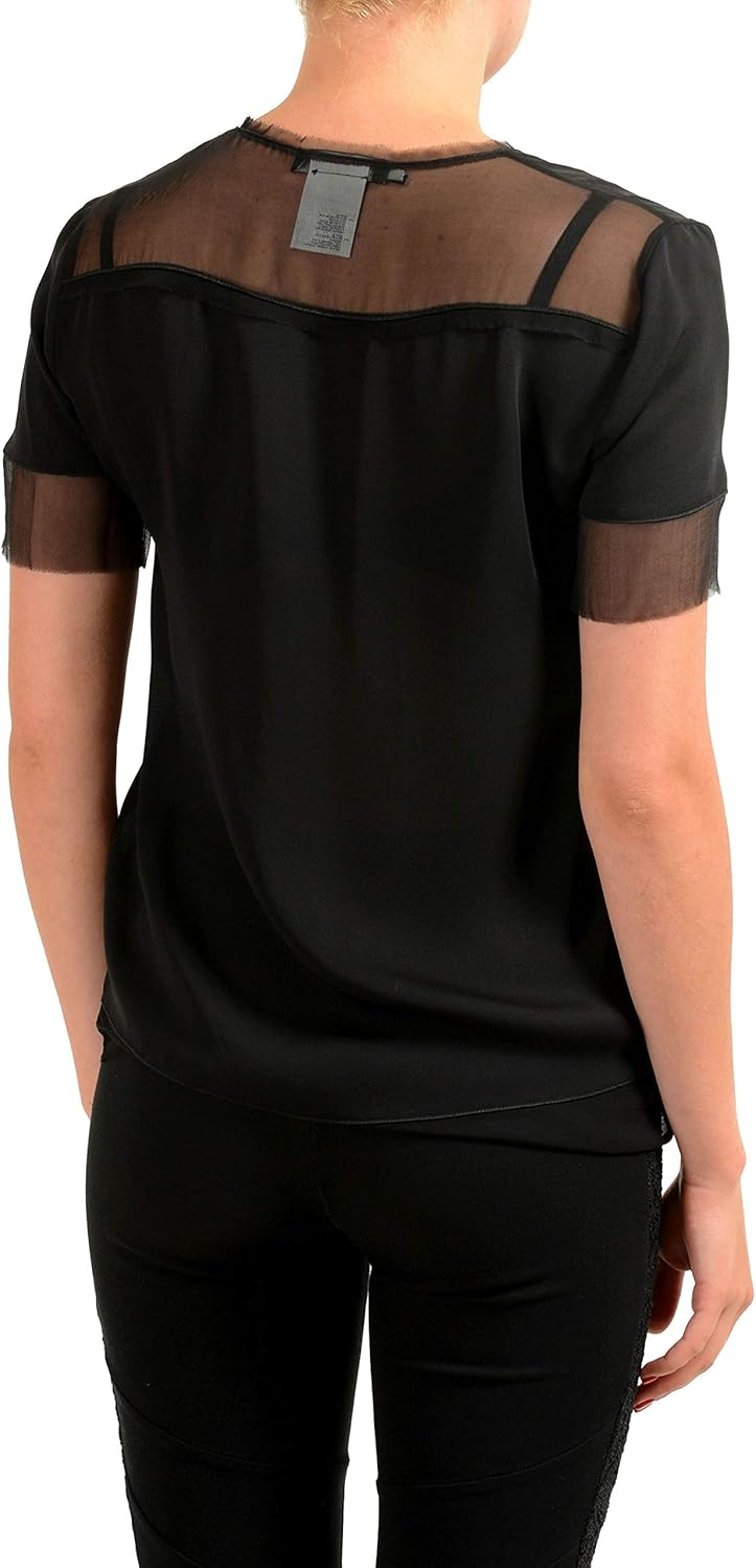 DSQUARED2 100 Silk Black Short Sleeve Womens Blouse Top Sz US S IT 40