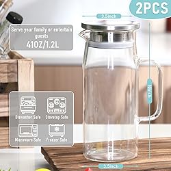2 Pcs Glass Pitcher with Lid and Spout, Glass