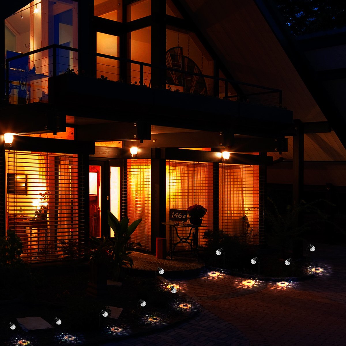 Acrato - Ghirlanda luminosa LED, proiettore a energia solare USB, 7 m, 8 luci LED, da esterno, impermeabile, con pannello solare, per la decorazione di finestra, camera, giardino, Natale, feste, compleanni, multicolore