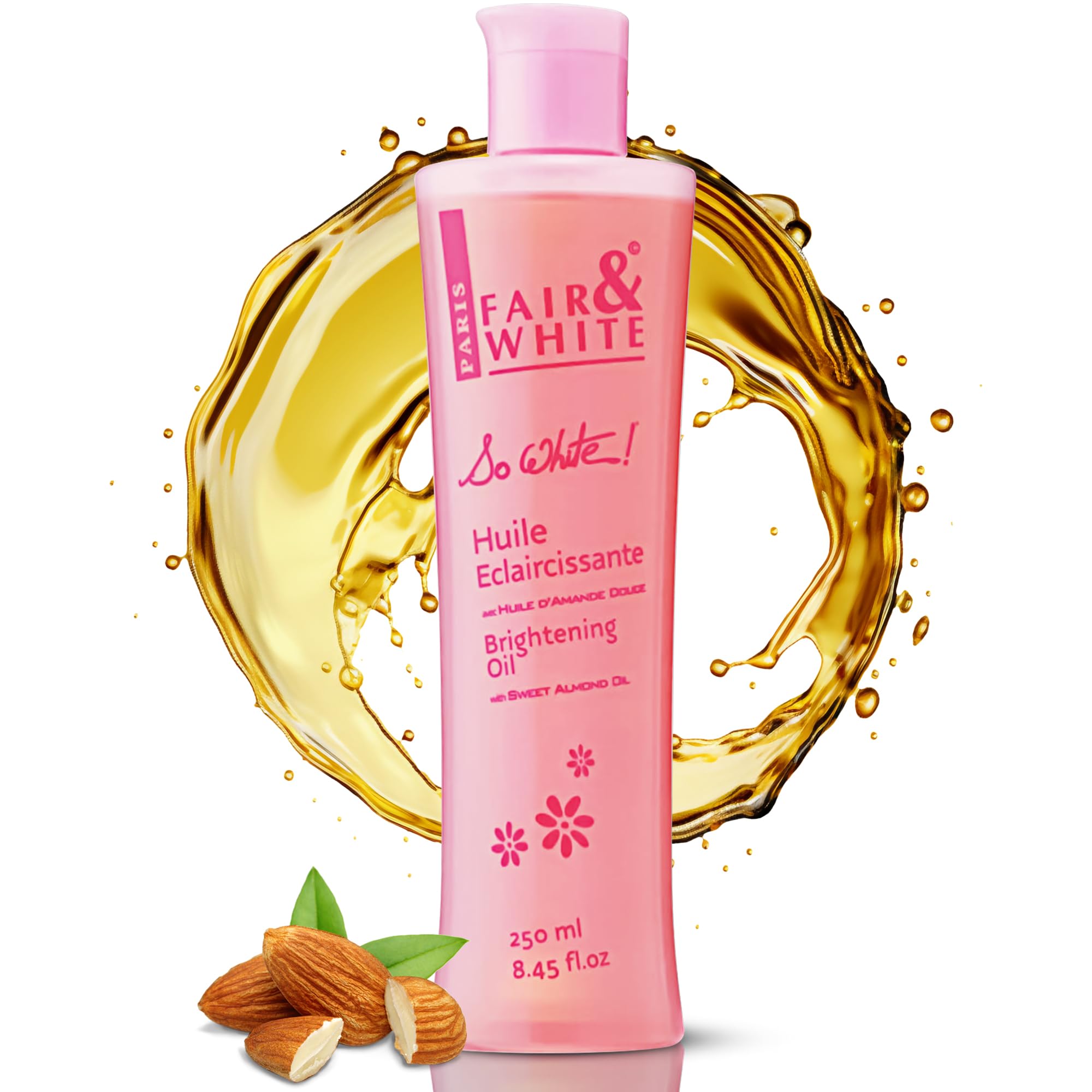 FAIR & WHITE So White Body Oil, 250ml / 8.45fl.oz - with Vitamin E, Almond Oil and 'Lumiskin', Hydrating Formula for Wrinkles, Dryness