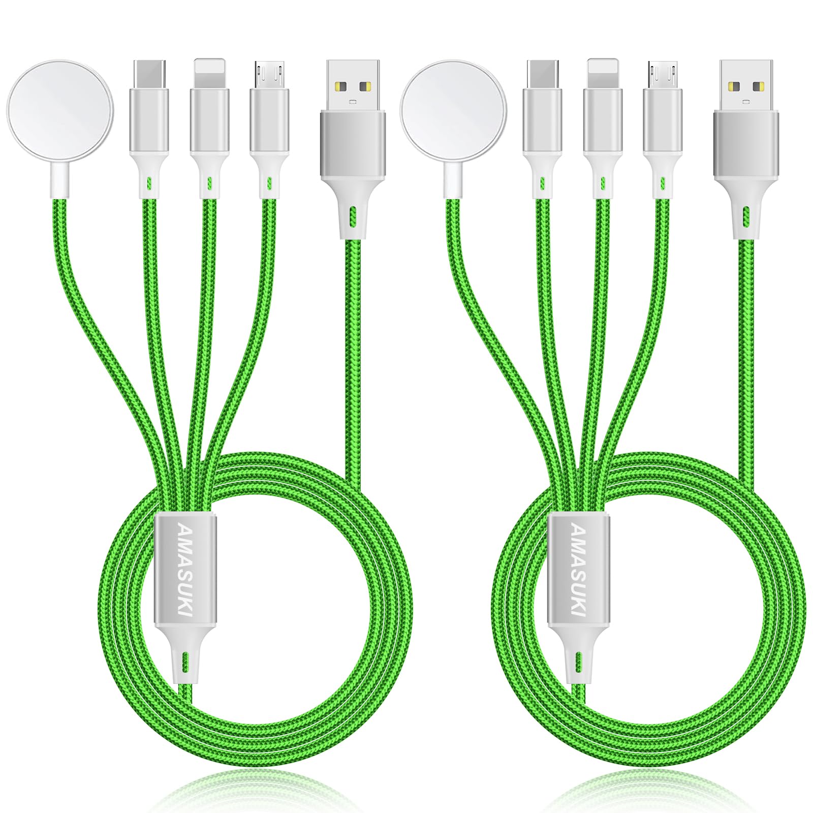 Photo 1 of 1Pack Multi Charging Cable for Apple Watch Charger 4 in 1 Travel Essentials RV Camping Essentials USB C/L/Micro Compatible with iWatch Series 11-1/iPhone 17/16/15/Android Airplane Gadgets-4FT/Green