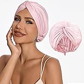Adjustable Silk Satin Hair Bonnet for Sleeping with 5% Mulberry Silk – Double Layer Hair Cap for Women & Men, Extra Smooth Night Cap for Curly, Braided, Natural Hair – Silk Shower Cap (Pink)