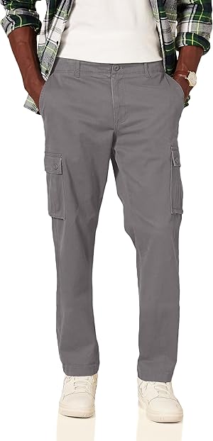 Amazon Essentials Herren Gerade geschnittene Stretch-Cargohose (erhältlich in Big & Tall), Kohlegrau, 56W / 30L