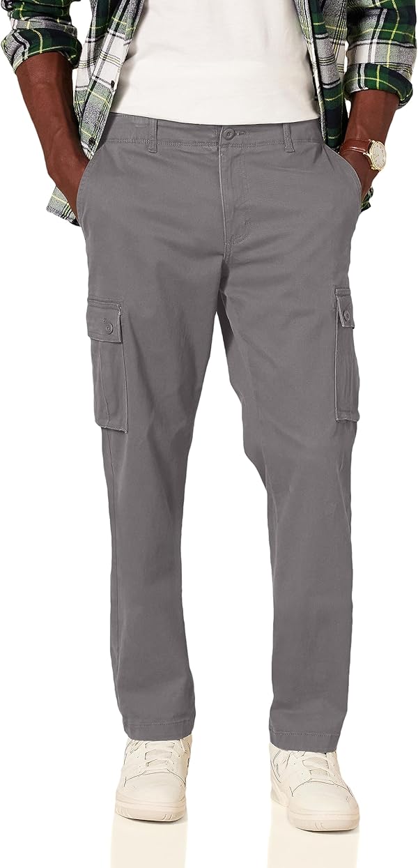 Amazon Essentials Herren Gerade geschnittene Stretch-Cargohose (erhältlich in Big & Tall), Kohlegrau, 56W / 30L