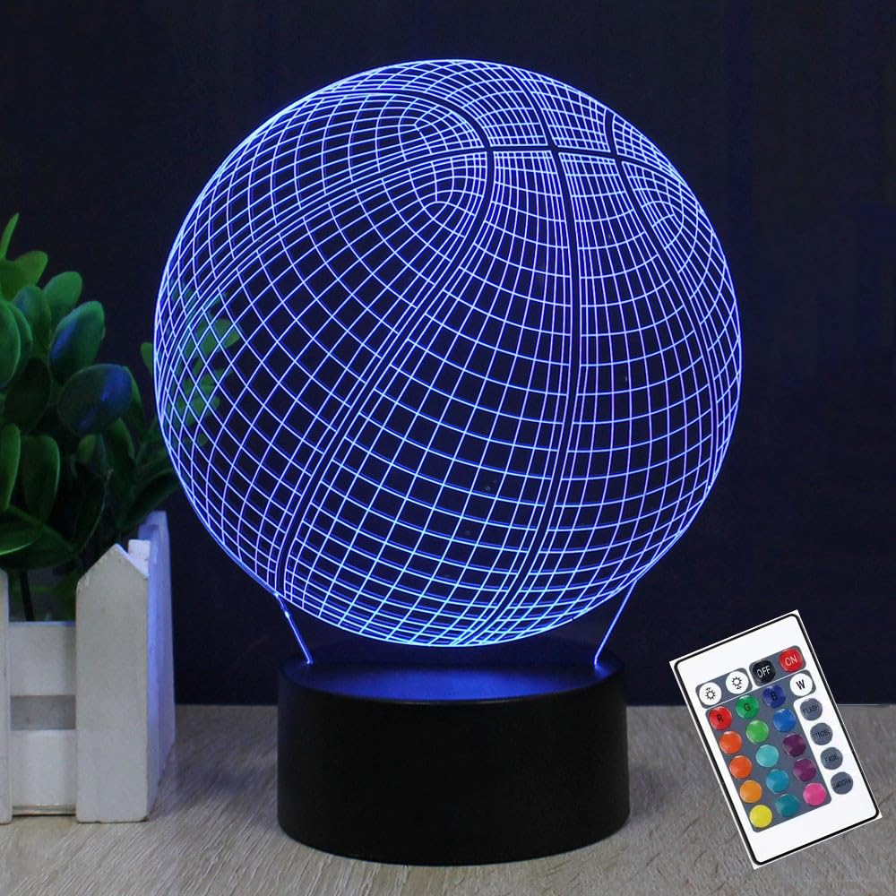 PONLCY 3D Illusion Night Lamp Basketball Ball Holigram Acrylic Night Light for Room Decor Unique Gift for Student Bedroom Night Light