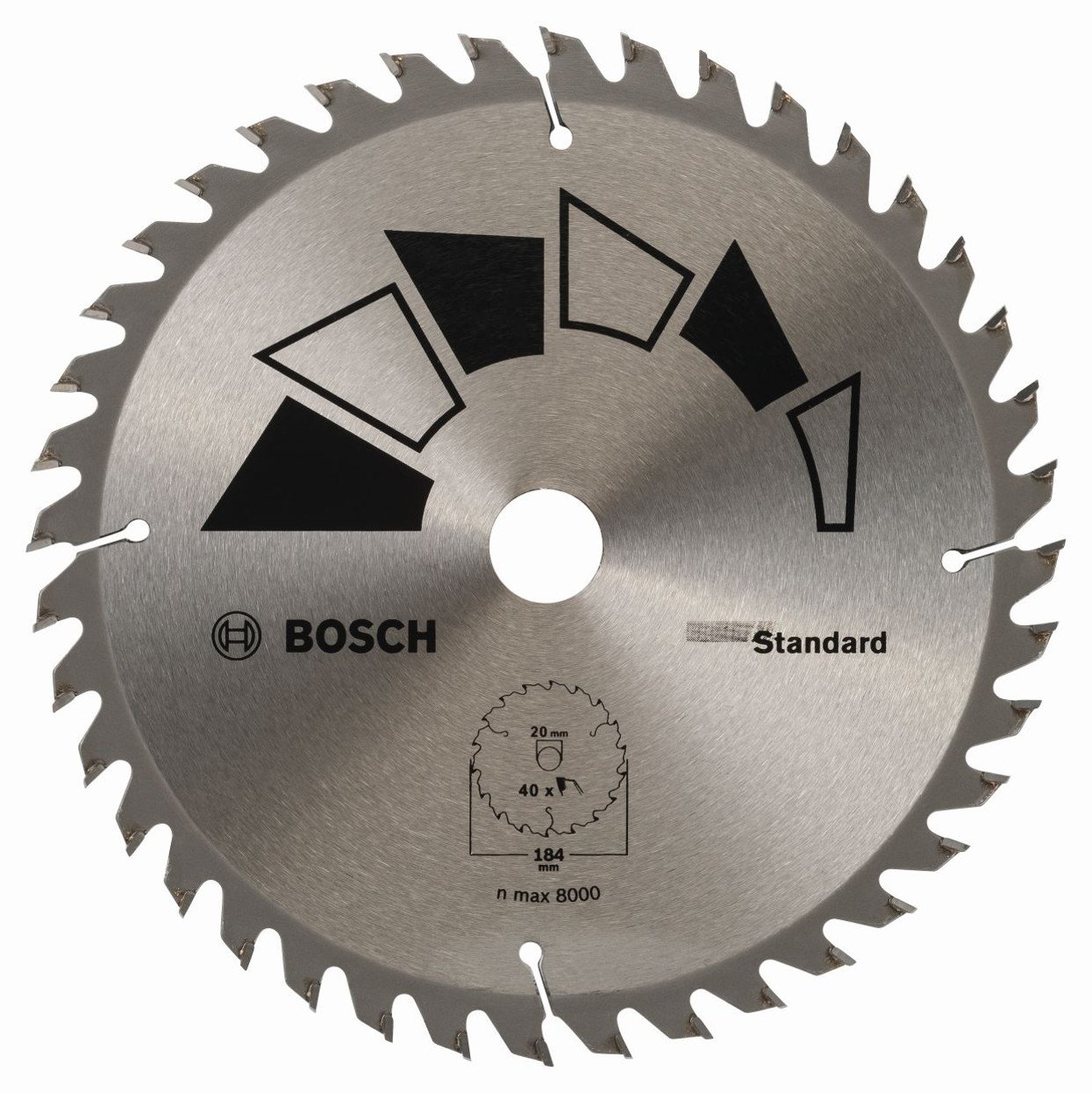 Bosch 1x Circular Saw Blade Standard (for Wood, Ø 184 x 2.2/1.5 x 20/16 mm, 40 Teeth, ATB, with 1x Reduction ring 16 mm, Accessories for Circular Saws)