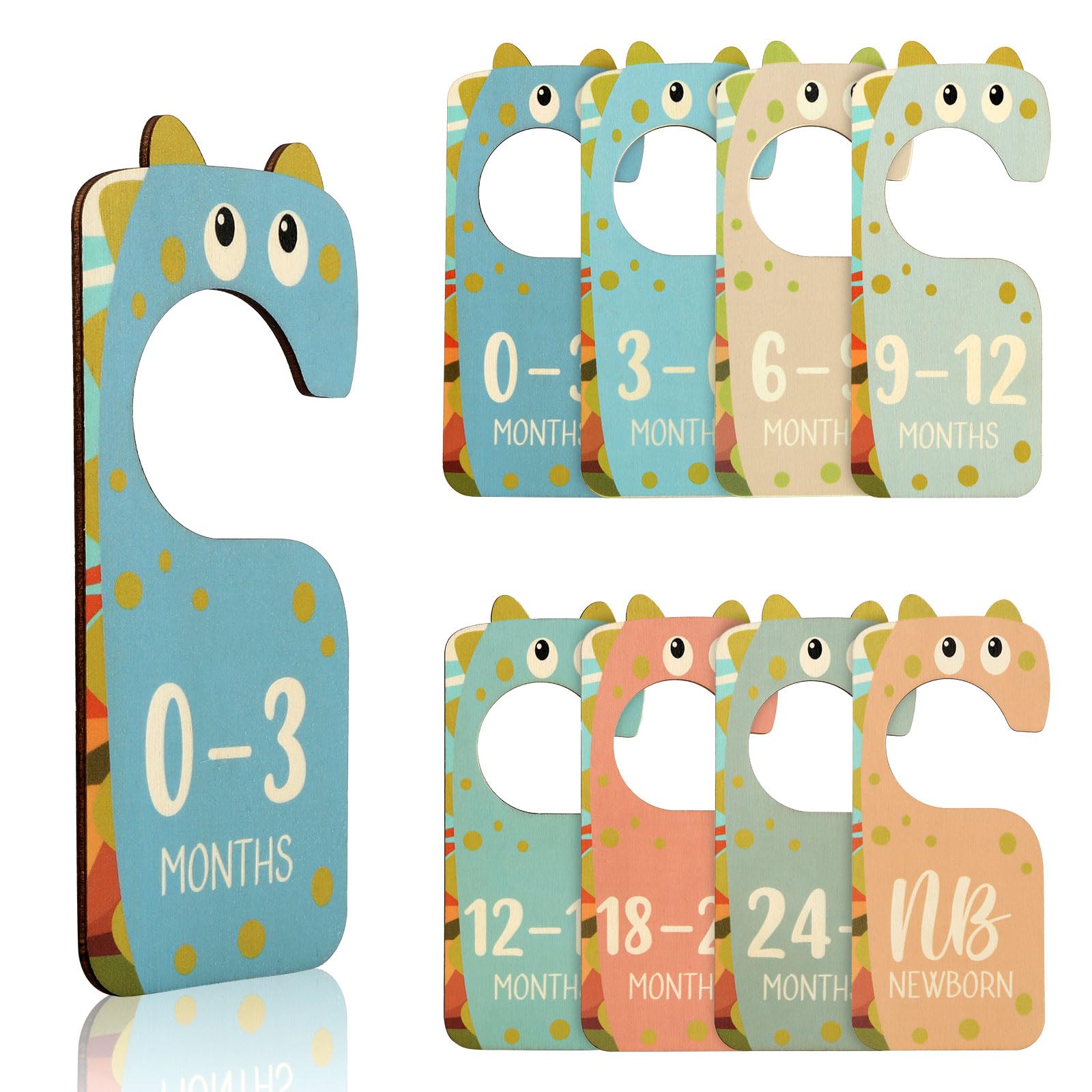 8pcs Baby Closet Dividers for Clothing Organizer, Double-Sided Baby Wardrobe Organizer Divider Wooden Clothes Size Classification Hanger from Newborn to 24 Months Nursery Decor Gift (Color 2)