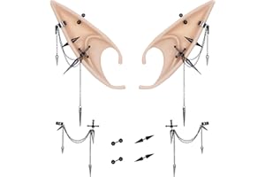 FRESHME 2 Pairs of Fairy Elf Ears with Sliver Piercings - Gothic Elf Ear Cuffs Skull Rose Cross Studs Sterling Earrings