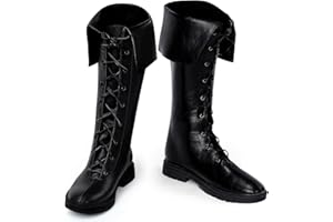 Ramede Men's Medieval Renaissance Boots Pirate Costume Viking Gothic Leather Boots High Tube Tied Shoes for Halloween Cosplay