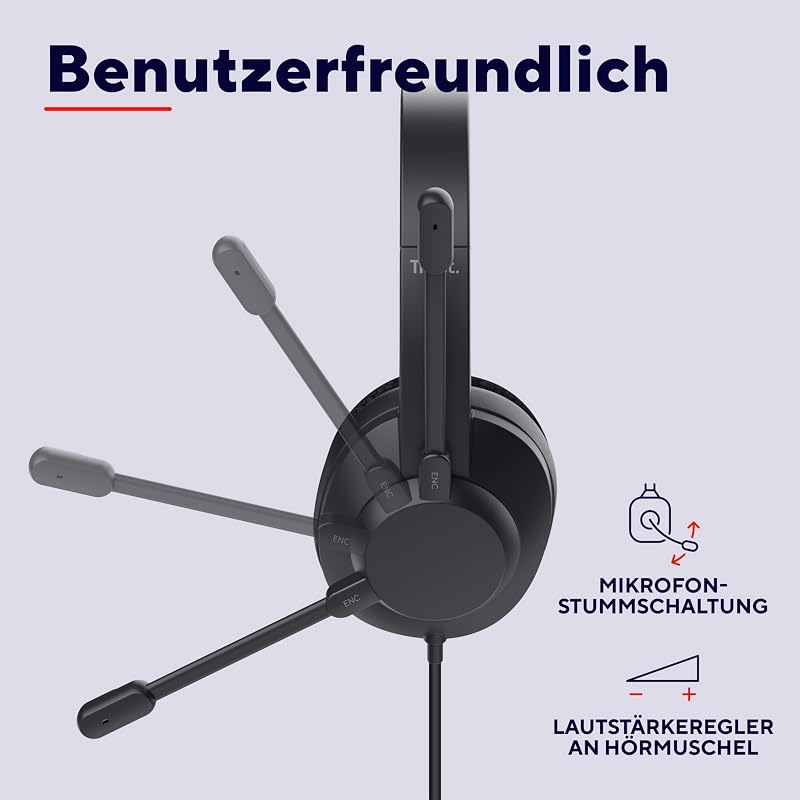 Ayda Max USB Headset mit Mikrofon Over-Ear, Noise Cancelling Mikrofon