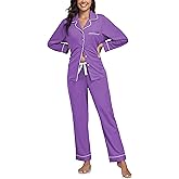 CF Womens 100% Cotton Pajama Sets Long Sleeve Fall Pajamas Soft Button Down 2 Piece Lounge Sets Sleepwear with Pockets S-XXL
