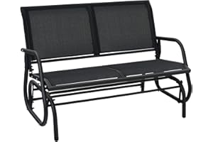 Giantex Swing Glider Chair 48 Inch with Spacious Space, 2 People Swing Lounge Glider Chair Cozy Patio Bench Outdoor & Indoor for Patio, Backyard, Poolside, Lawn Steel Rocking Garden Loveseat (Black)