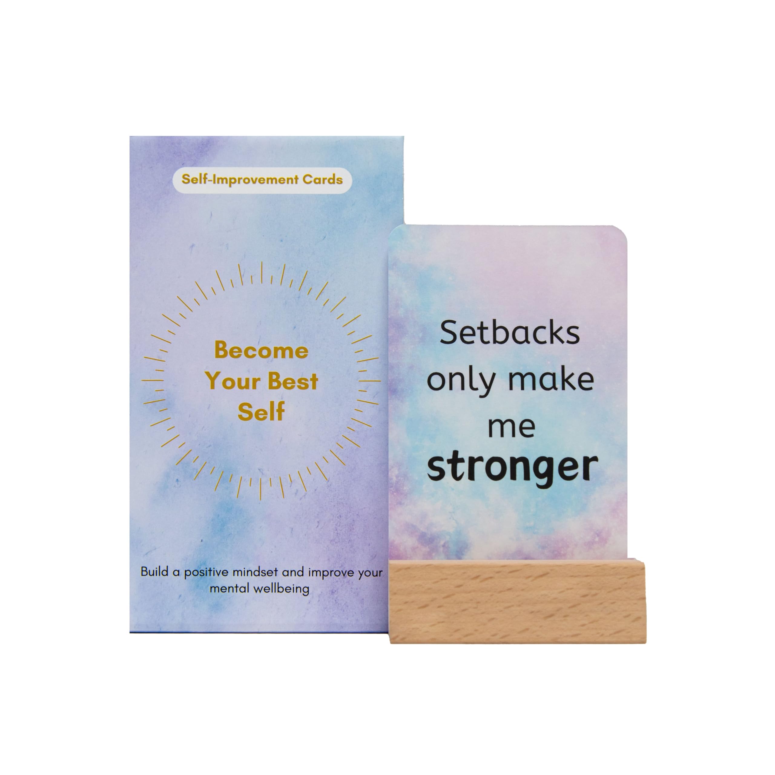 50 Positive Affirmation Cards with Wooden Stand - Daily Mindfulness, Gratitude & Inner Peace Practices | Self-Care & Inspirational Gifts for Women, Men (Includes 5 Blank Cards)