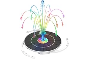 AMZtime 5.5W Solar Fountain with Lights & 3000mAh Battery, Solar Powered Water Fountain with 8 Nozzles, 2025 Upgraded LED Solar Fountain Pump for Bird Bath, Garden, Pond, Patio, Fish Tank, Outdoor