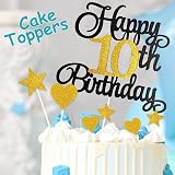 ZHIHUI 7-Piece Personalised 70th Birthday Cake Toppers Black Gold Glitter Happy view 5