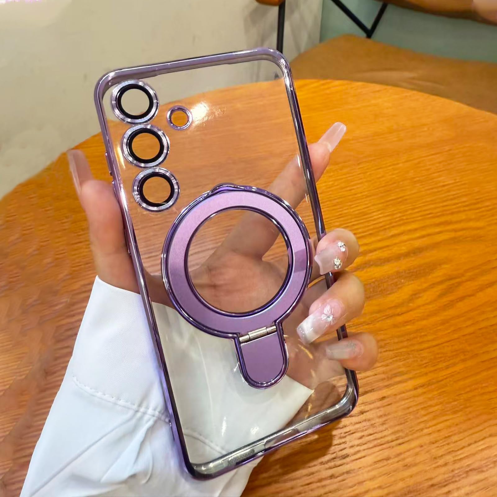 JBJZYZZ Magnetic for Samsung Galalxy S25 Case Clear Invisible Ring Stand Built-in Camera Lens Protector Compatible with MagSafe Military-Grade Shockproof Case for Samsung S25,Purple