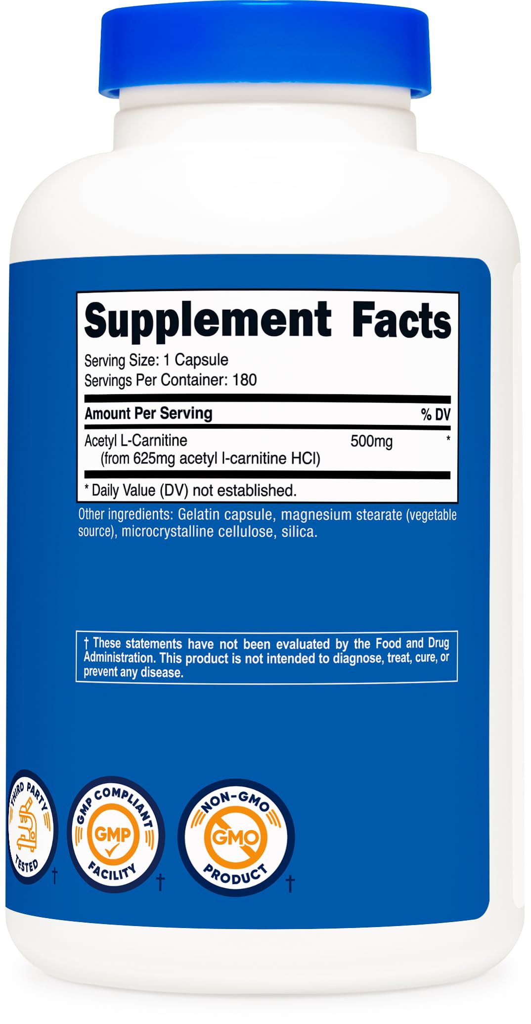 Nutricost Acetyl L-Carnitine (ALCAR) 500mg, 180 Capsules, 180 Servings - Non-GMO and Gluten Free, 1 Capsule per Serving