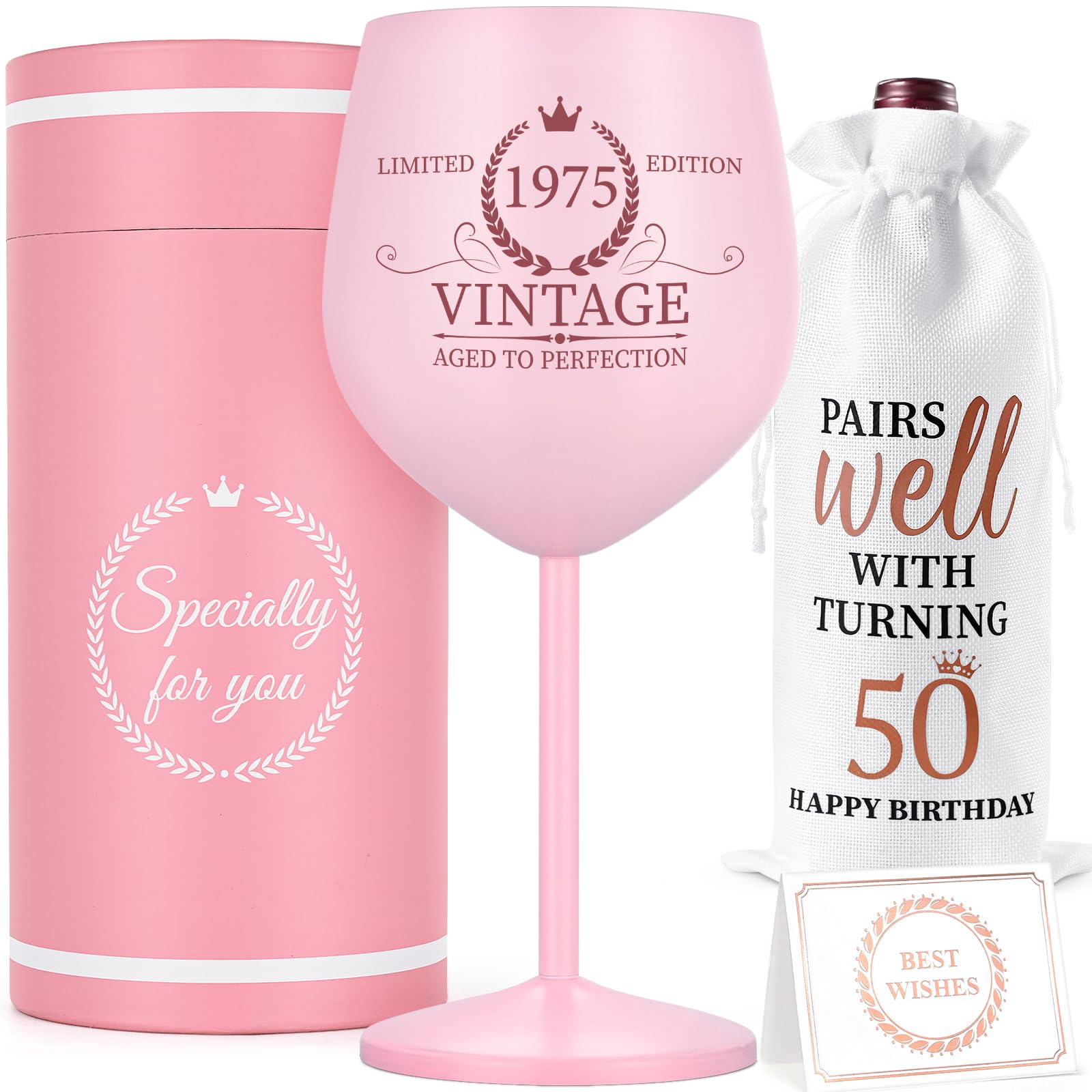 Photo 1 of *****1970****
Lifecapido 50th Birthday Gifts for Her, Vintage 1975 Stainless Steel Wine Glass with Wine Bag and Card, 50th Birthday Decorations for Women, Cool Gifts for 50 Year Old Woman Mom Aunt Friends Wife