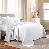 Superior Cotton Fleur De Lis Bedspread Set, Warm Blankets, All-Season Bedding, Bedroom Decor, Decorative Boho Medallion Coverlet, Includes 1 Bedspread, 2 Pillow Shams, Queen, White