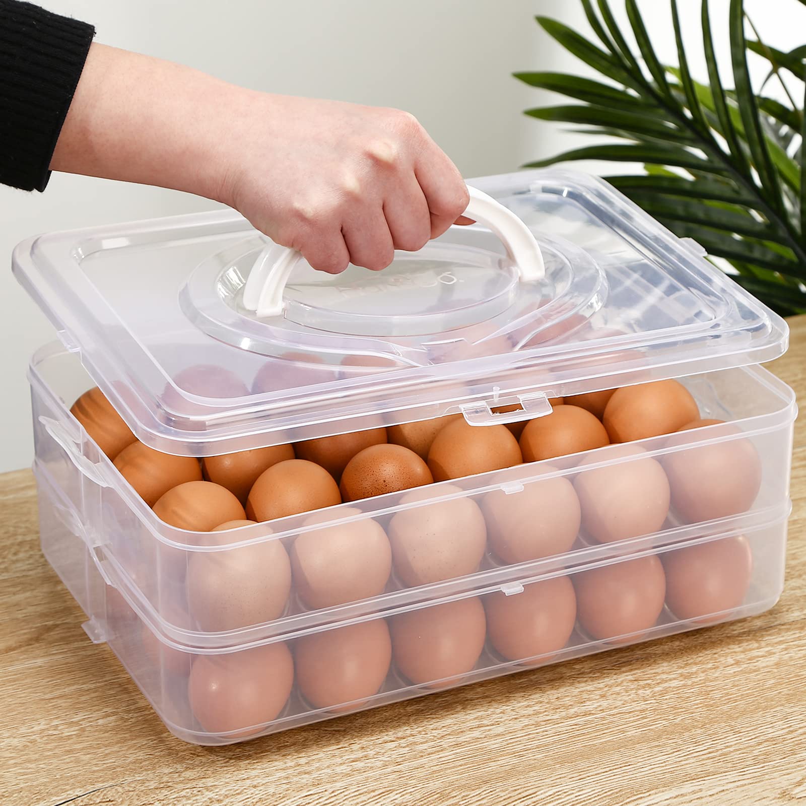 HANSGO 2-Layer Portable Deviled Egg Carrier with Stackable Trays - Dispenser Container with Handle for 48 Eggs