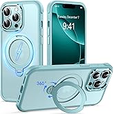 Reukdnv Magnetic for iPhone 13 Pro Max Case, Military Drop Protection, Compatible with MagSafe, Slim Translucent Matte Shockproof Protective Phone Case with 360° Spin Stand 6.7", Blue