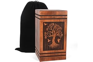 NEXFORTUNE Wooden Urns for Human Ashes Adult Female Male, Cremation Urn Human Ashes, Handcrafted Solid Wood TSA Approved Tree of Life Urn with Bag, 300LBS