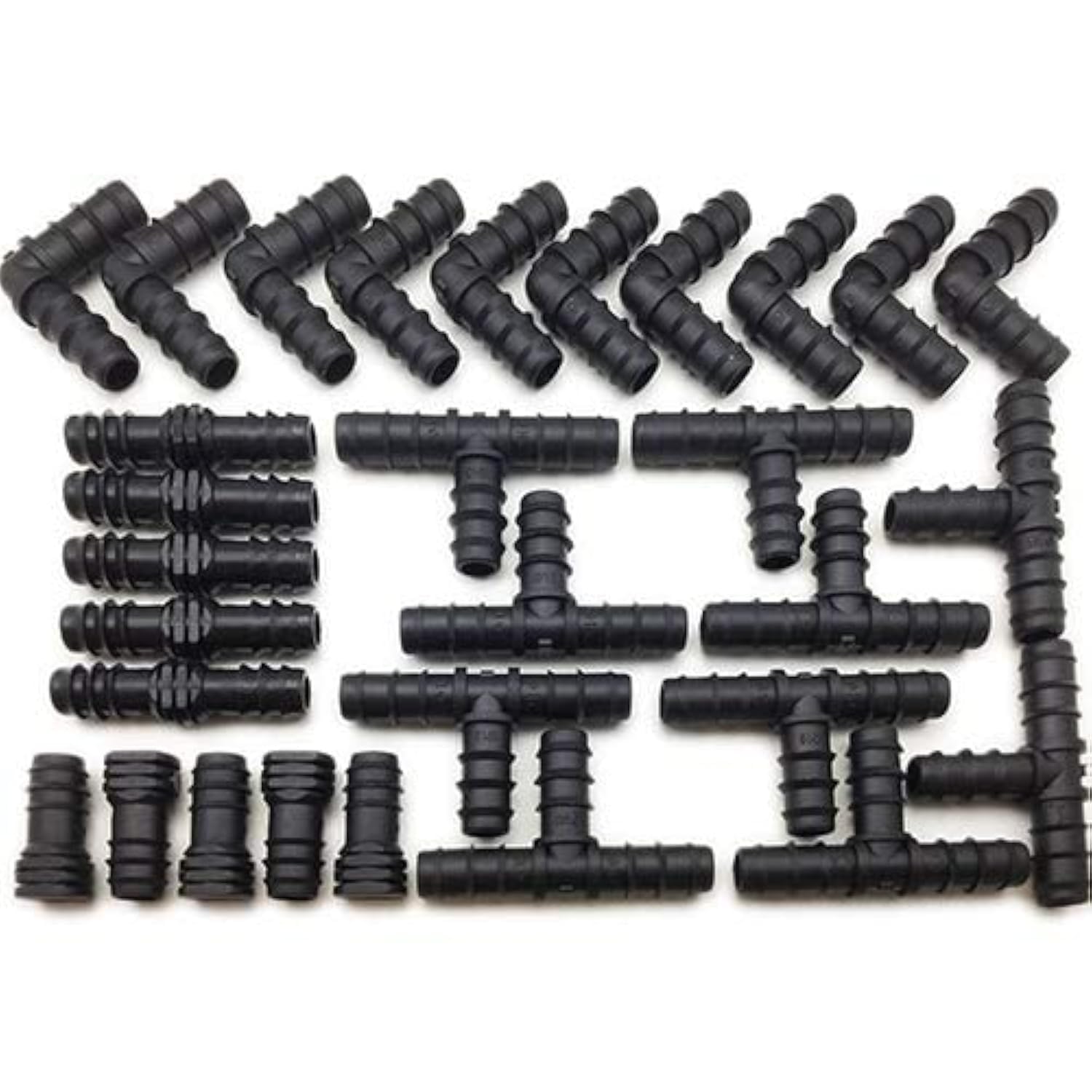 Grow Insane - 13mm (1/2) Pipe/Hose Irrigation Connector Pack - 30 Piece - Tee - Elbow - Joiner - End Plug - Triple Barbed Kit