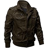 EKLENTSON Men's Cotton Lightweight Multi Pockets Zip Front Stand Collar Military Jackets Windbreaker