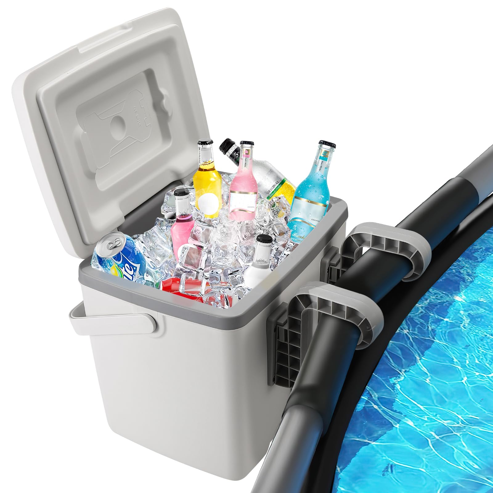 Photo 1 of 13.74 Qt Pool Cooler for Above Ground Pools, with 5 Ice Pack, Hard Cooler with Handle, Portable Above Ground Pool Accessories,Cans Keep Cold for 1-3 Days, Suitable for Poolside,Camping, Fishing