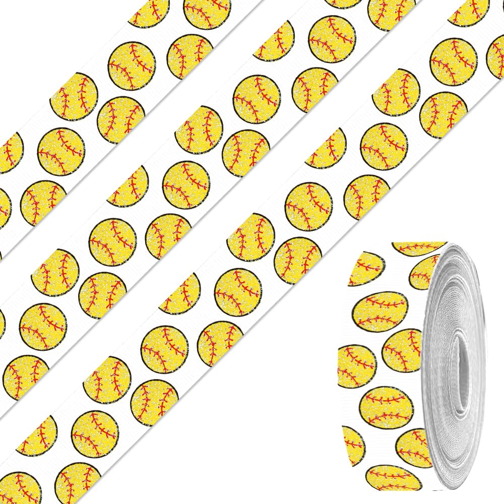 Photo 1 of 10 Yards American Softball Ribbon for Crafting Sewing, 7/8 Inch White Grosgrain Ribbons for Gift Wrapping, Rugby Balls Ribbons for Hair Bow Cheerleader Accessories
