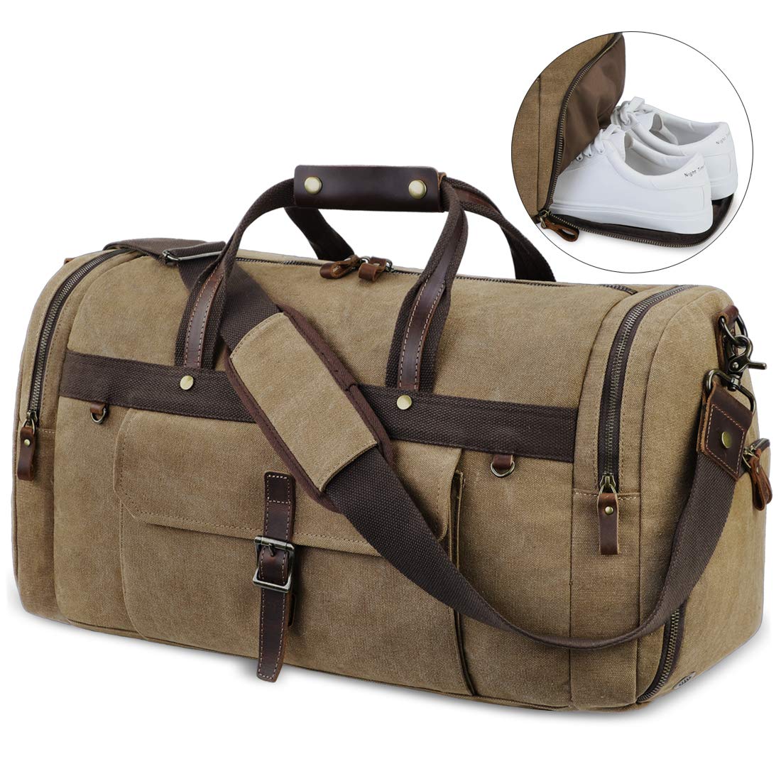 Travel-Duffel-Bag-Waterproof-Duffle-Bags-for-Men-Leather-Canvas-Weekender-Overnight-Bag