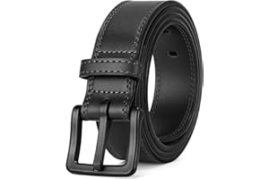 XZQTIVE Men’s Metal Free Belt Hypoallergenic Leather Belts For Jeans Dress Nickle Free TSA Belt With Black Buckle