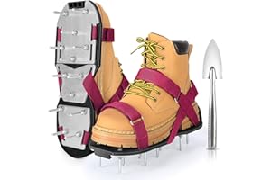 DenForste Lawn Aerator Shoes for Grass - Pre-Assembled Grass Aerator Shoes for Lawn - Soil Yard Aerator Tool for Aerating Patio Garden, Red