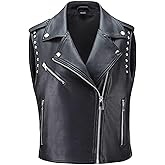 WYOYW Women Faux Leather Vest Rivet Moto Biker Vest Pu Leather Motorcycle Waistcoat