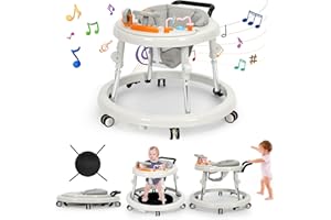 Wismind Music and Lights Baby Walker Foldable with 9 Adjustable Heights, Baby Walker with Wheels Portable, Baby Walkers and Activity Center for Boys Girls Babies 7-18 Months